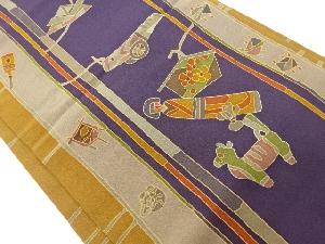 金彩玩具に幾何学模様開き名古屋帯（額縁仕立て）